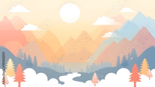 Serene Outdoor Landscape with Mountains and Water – Vector 