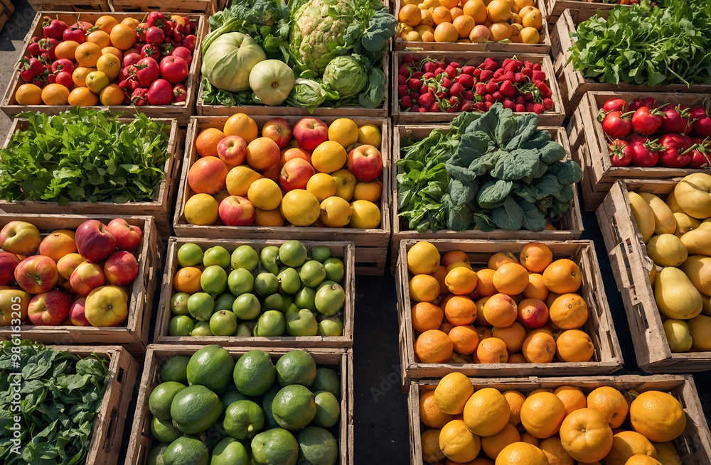 colorful fresh fruits and vegetables displayed in baskets at the market colorful fresh fruits and vegetables displayed in baskets at the market