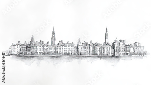 Cambridge, Canada, black and white pen pencil hand-drawn effect drawing illustration for travel poster, card, wallpaper, backdrop or banner. Modern, clear, artistic and simple