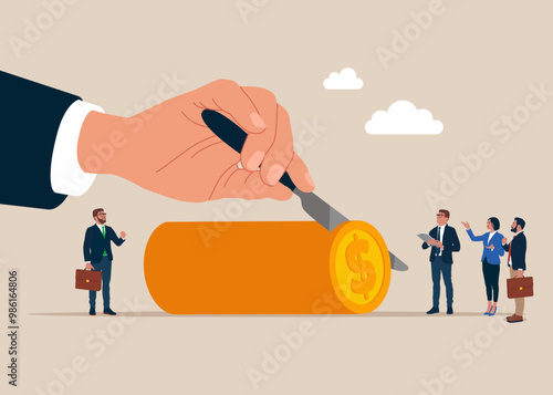 Setting aside funds for taxes and capital gain. Accounting or bills, wealth management. Modern vector illustration in flat style