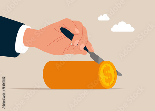 Businessman setting aside funds for taxes and capital gain, profit concept. Accounting or bills, wealth management. Modern vector illustration in flat style