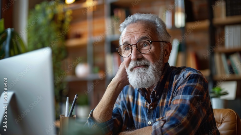 An older adult attending a live webinar on a specialized topic asking questions and interacting with the presenter An older adult attending a live webinar on a specialized topic asking questions and interacting with the presenter