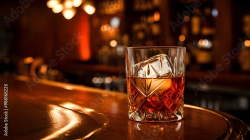 Whiskey on the Rocks in a Bar Setting photo