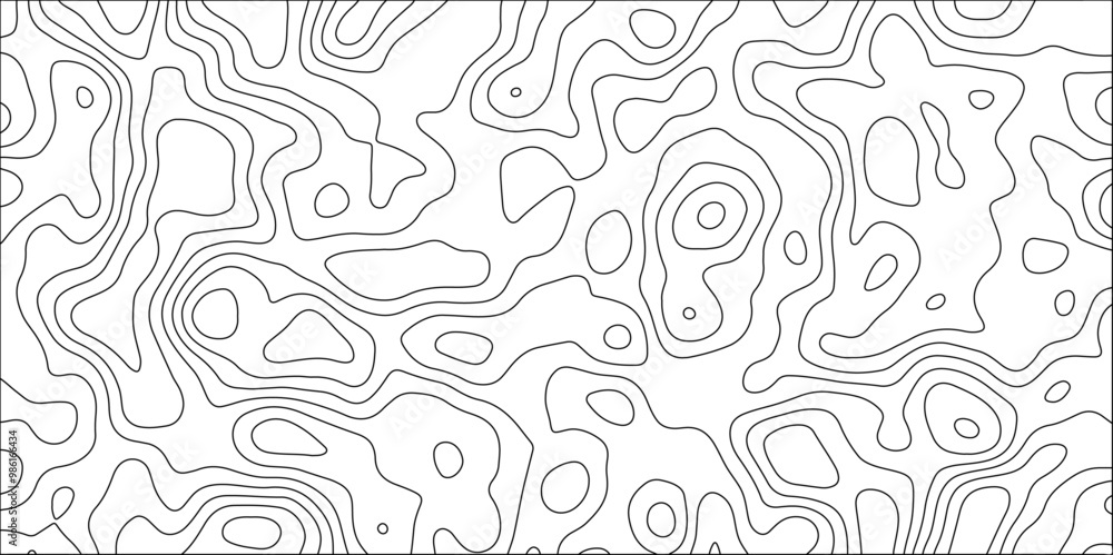 Obraz premium Abstract black & white topographic Contour Scheme and Terrain on old paper. Geographic mountain terrain. Contour map background. Cartographic Weave with seamless striped patterns and wavy Lines