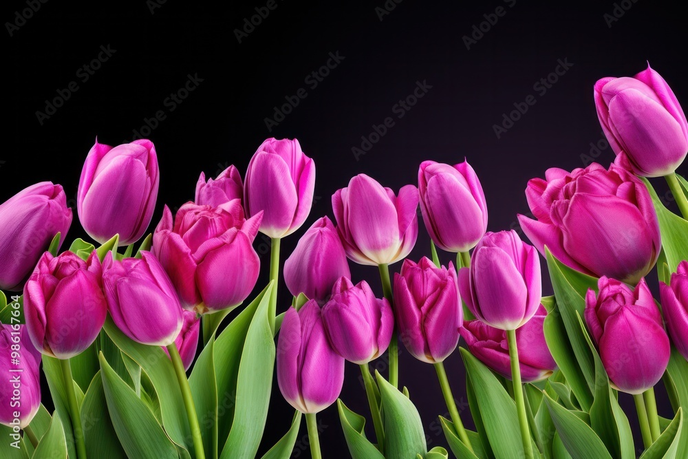 A field of vibrant purple tulips swaying in the breeze A field of vibrant purple tulips swaying in the breeze