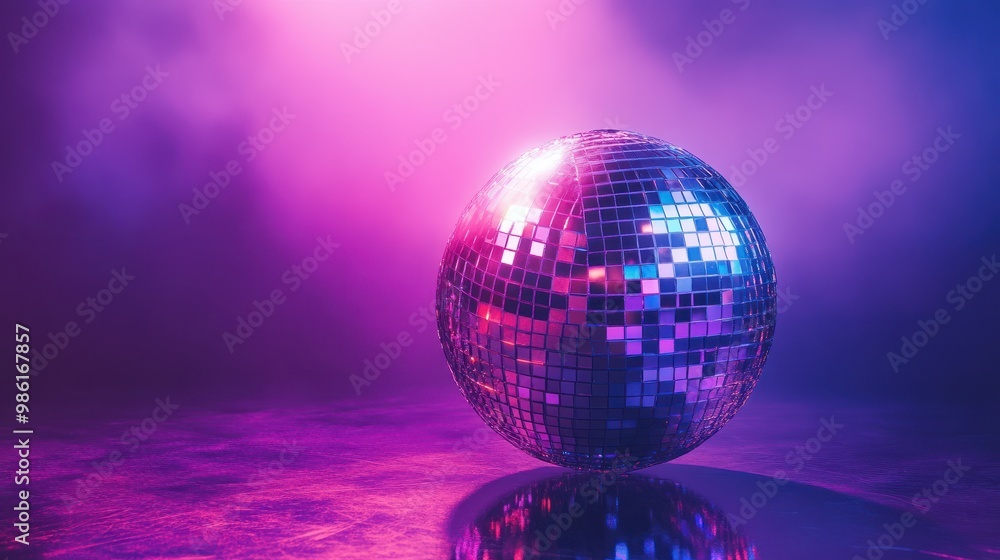 Obraz premium disco ball sphere with colorful disco lights for party nights wallpaper background with copy space