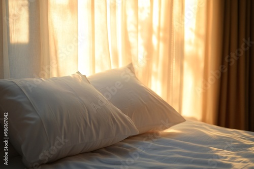 Wallpaper Mural Soft Pillows on a White Bed with Sunlight Streaming Through Sheer Curtains Torontodigital.ca