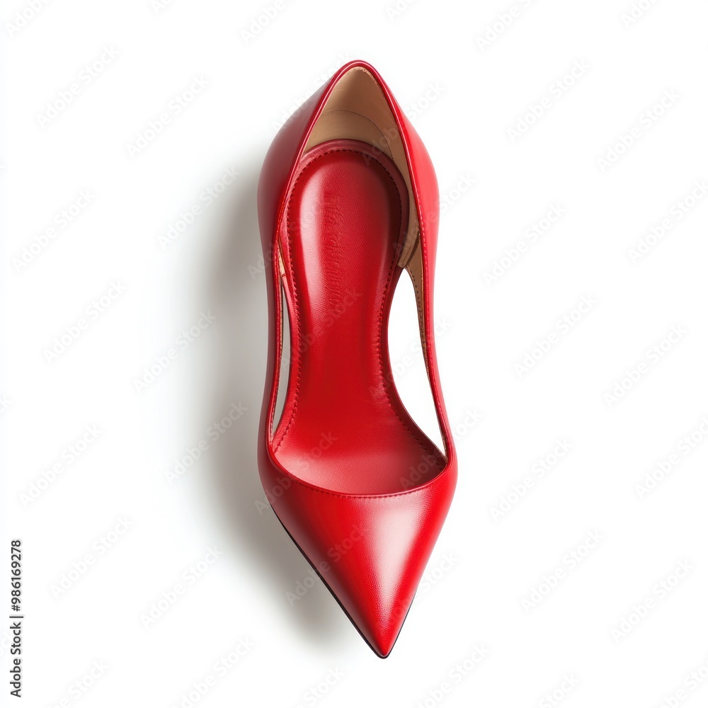 Red pointed-toe stiletto shoe seen from the top. Red pointed-toe stiletto shoe seen from the top.