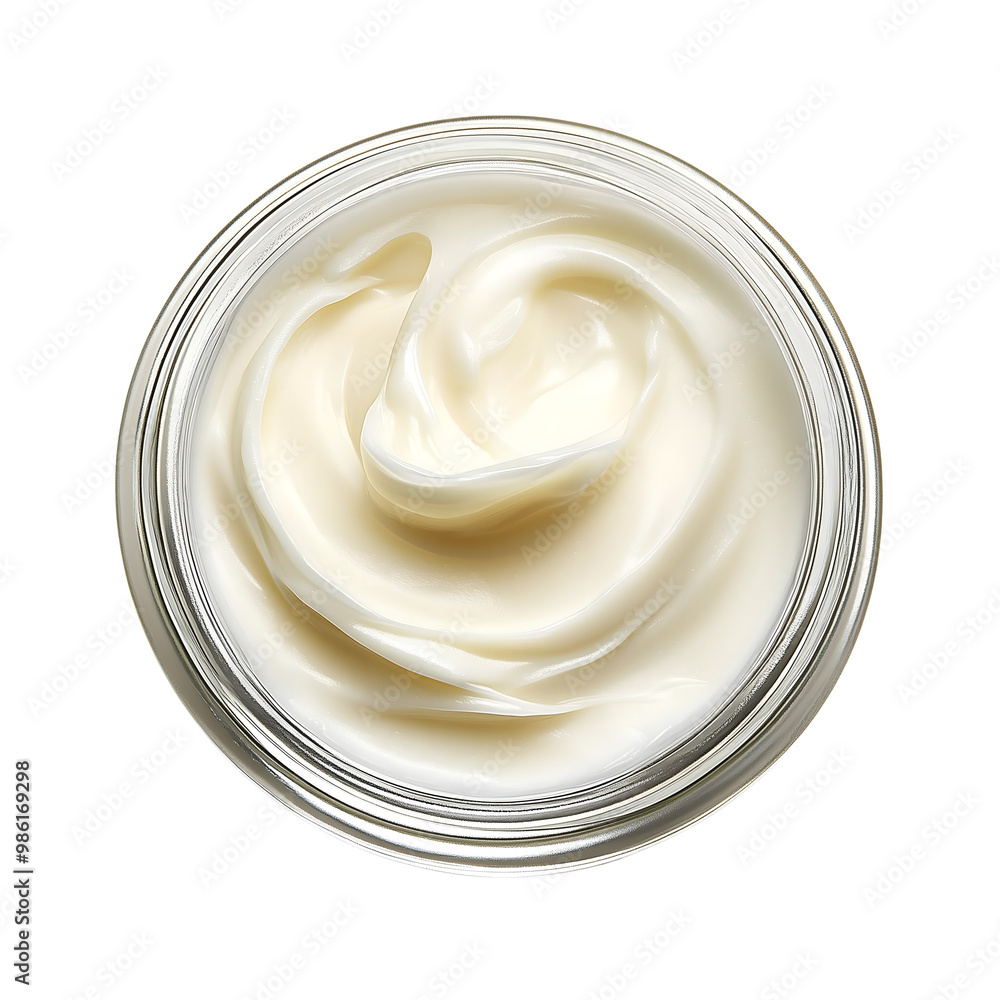 glass jar with white lotion or cream isolated on transparent background Generative Ai. glass jar with white lotion or cream isolated on transparent background Generative Ai.