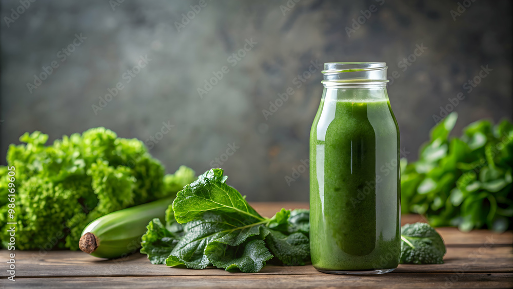 Green smoothie bottle with spinach and kale on background, green, smoothie, bottle, spinach, kale, healthy, fresh Green smoothie bottle with spinach and kale on background, green, smoothie, bottle, spinach, kale, healthy, fresh