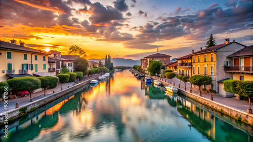 Sunset view of Canale di Mezzo in Peschiera del Garda, Italy , Peschiera del Garda, Verona, Veneto, Italy, landscape photo