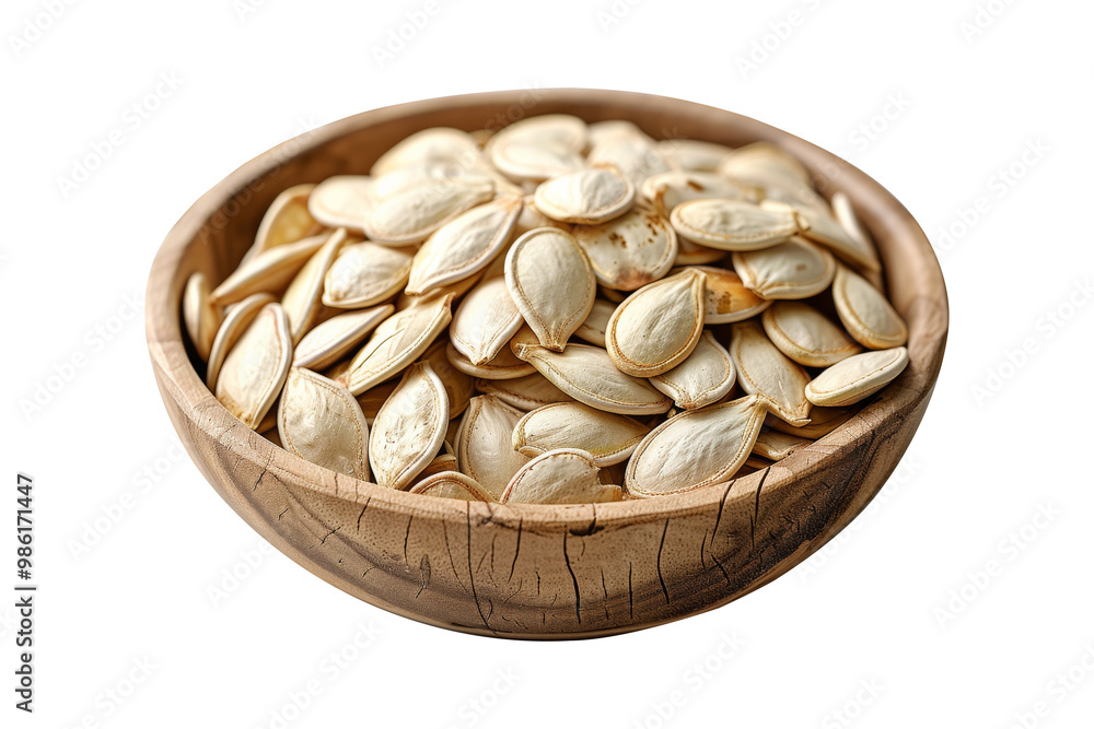 Pumpkin seeds in wooden bowl isolated on transparent background. Pumpkin seeds in wooden bowl isolated on transparent background.