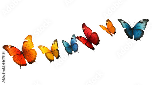 Group of pastel colored butterflies on transparent background