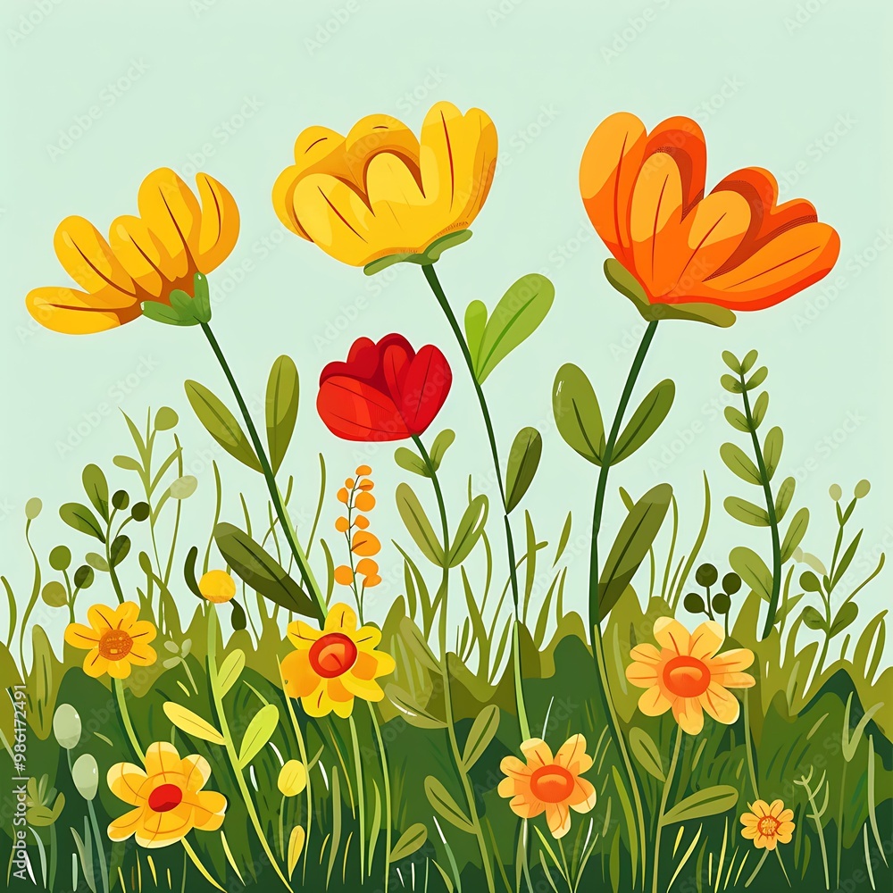 Fototapeta premium Colorful Spring Flowers Illustration