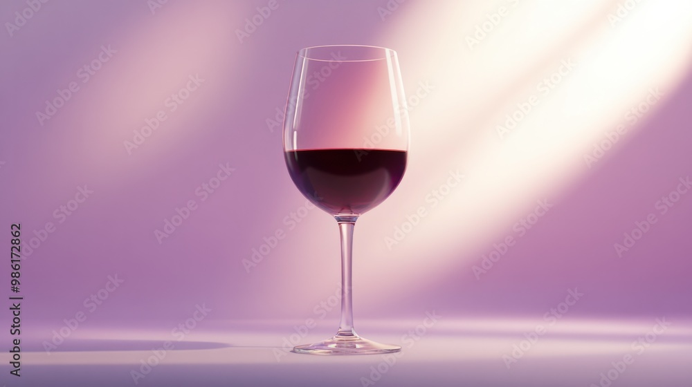 A clear glass of red wine standing tall on a soft pastel lavender background, with a crisp, modern aesthetic. A clear glass of red wine standing tall on a soft pastel lavender background, with a crisp, modern aesthetic.