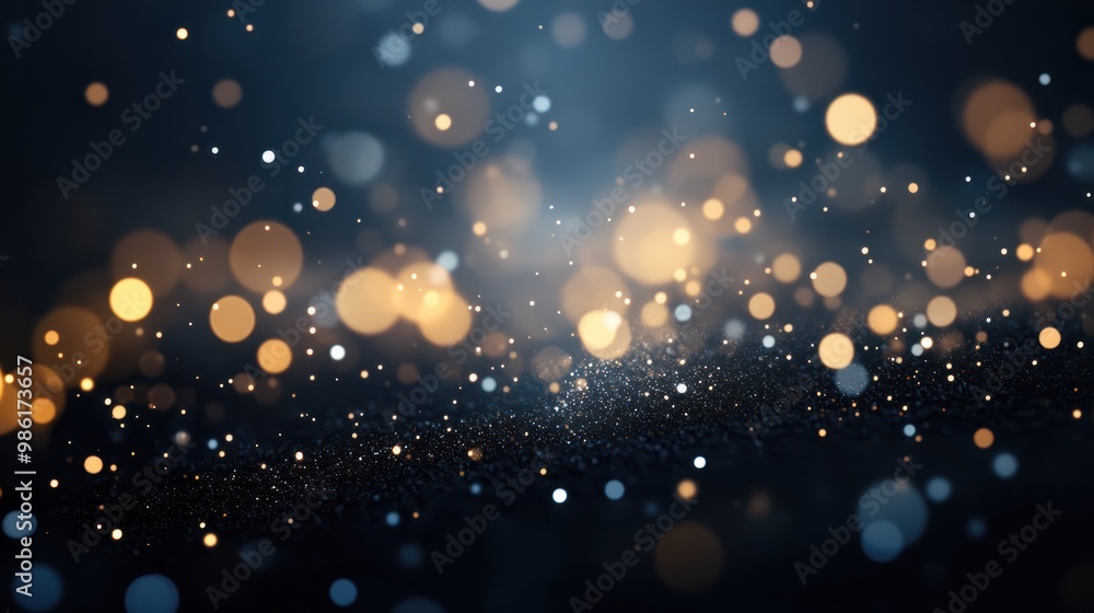 Obraz premium Shimmering silver bokeh lights contrast beautifully against a dark backdrop for a stunning copy space image