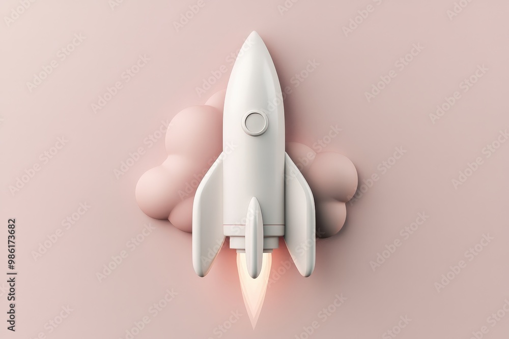 Pink toy rocket figurine floating against soft pink background, minimalistic design concept for children's space-themed decor. Beautiful simple AI generated image Pink toy rocket figurine floating against soft pink background, minimalistic design concept for children's space-themed decor. Beautiful simple AI generated image