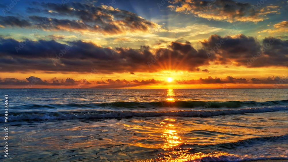 Obraz premium Blurred bokeh of a sunrise over a calm ocean