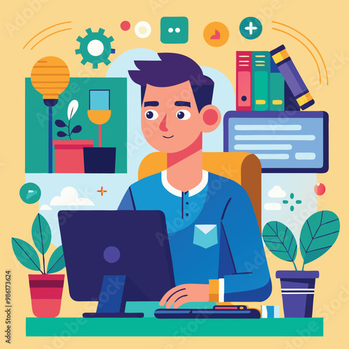 make a vector art having a techy guy doing develop vector