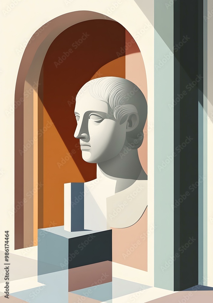 Abstract Illustration of a Bust in a Minimalist Interior Abstract Illustration of a Bust in a Minimalist Interior