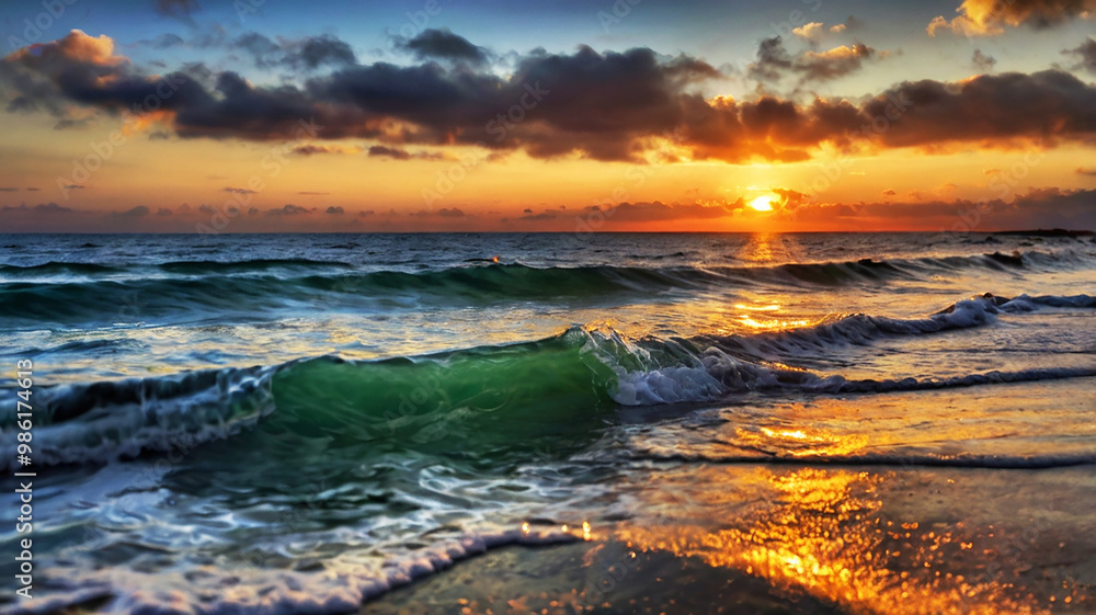Obraz premium Blurred bokeh of a sunrise over a calm ocean