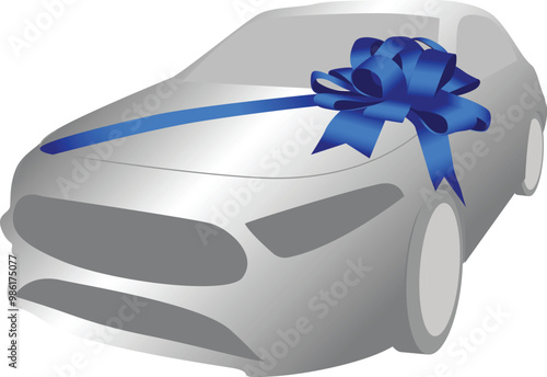 Blue large car ribbon bow  isolated illustration