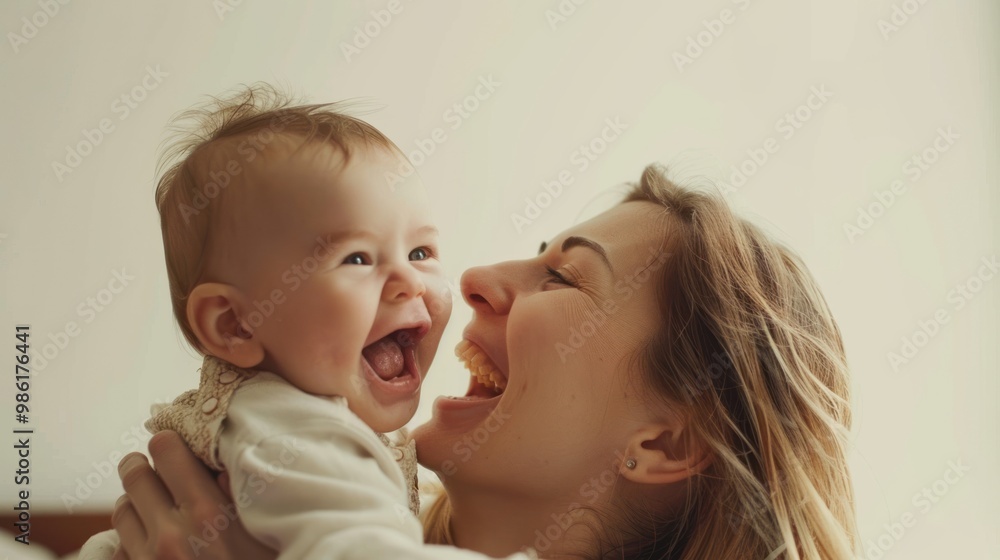 Mother playing with her baby, both laughing and enjoying each otherâ€™s company