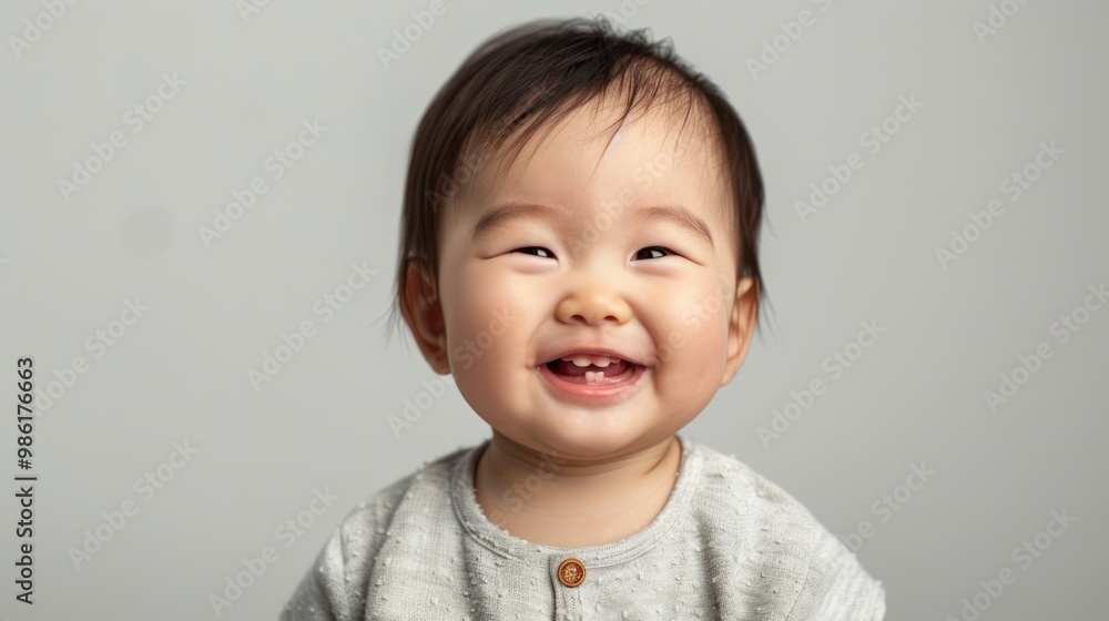 Adorable Chinese baby with a big smile, wearing a cute outfit Adorable Chinese baby with a big smile, wearing a cute outfit