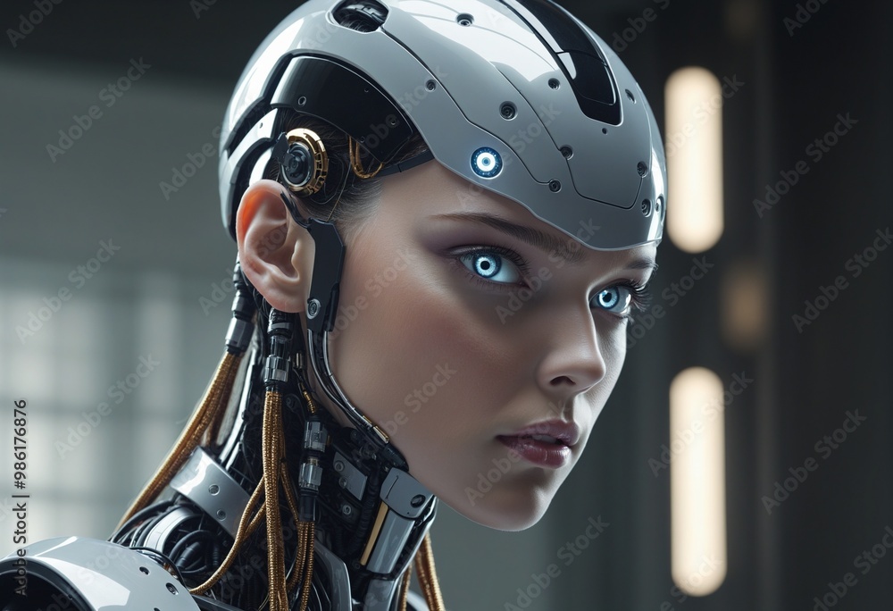 Portrait of humanoid robot, artificial inteligence, futuristic concept, illustration Portrait of humanoid robot, artificial inteligence, futuristic concept, illustration