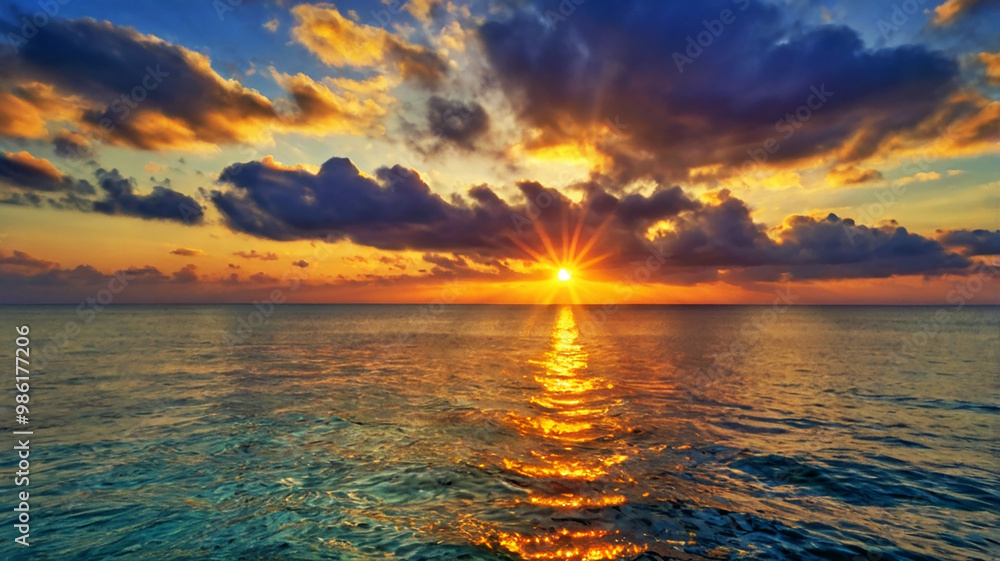 Fototapeta premium Blurred bokeh of a sunrise over a calm ocean
