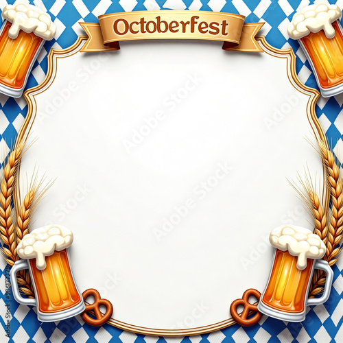 Blue border and a banner Octoberfest