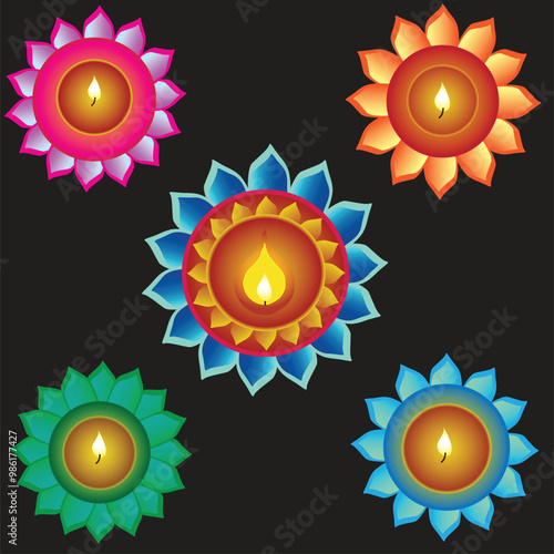 diwali festival  colorful diyas clipart