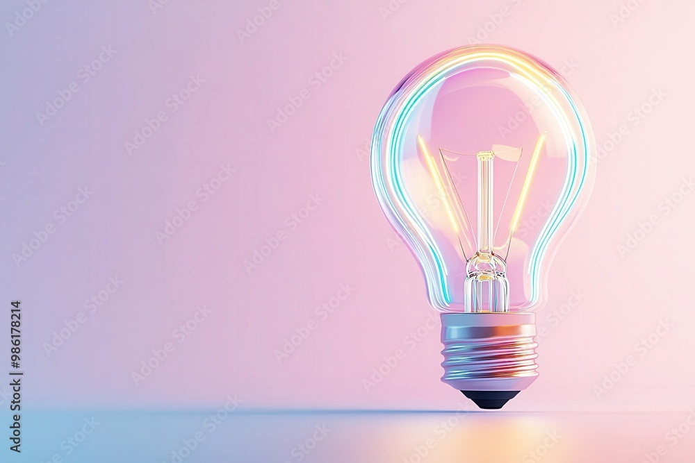 Single light bulb with colorful glow on a pink and blue background. Single light bulb with colorful glow on a pink and blue background.