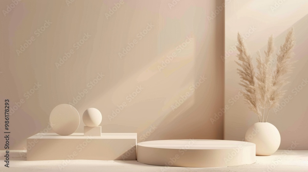 Minimal abstract background for branding and product presentation. Beige subtle geometric on beige background. 3d rendering illustration. Clipping path of each element included Minimal abstract background for branding and product presentation. Beige subtle geometric on beige background. 3d rendering illustration. Clipping path of each element included