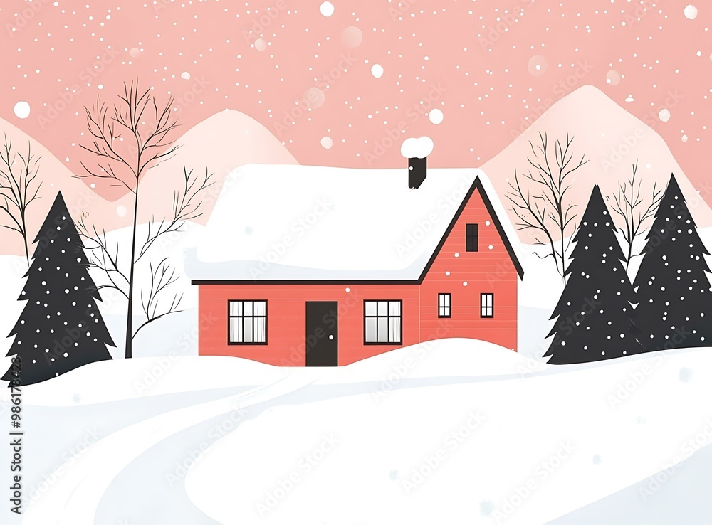 Fototapeta premium Winter House In Snowy Landscape