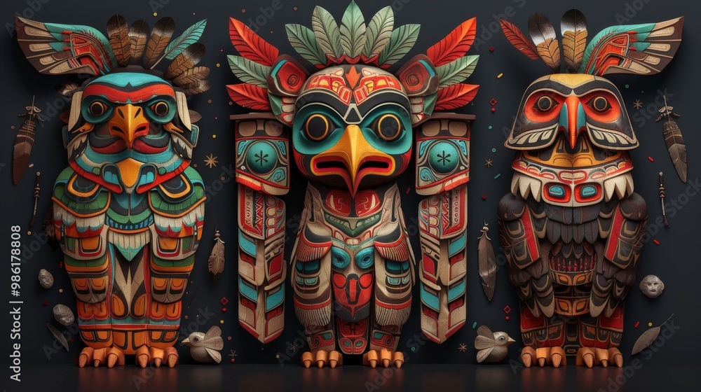 Fototapeta premium Native American Totem Pole Art