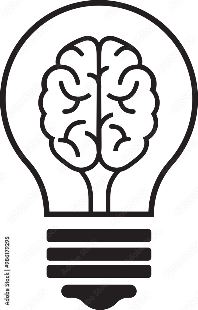 Light bulb and brain inside. innovation symbol. vector illustration Light bulb and brain inside. innovation symbol. vector illustration