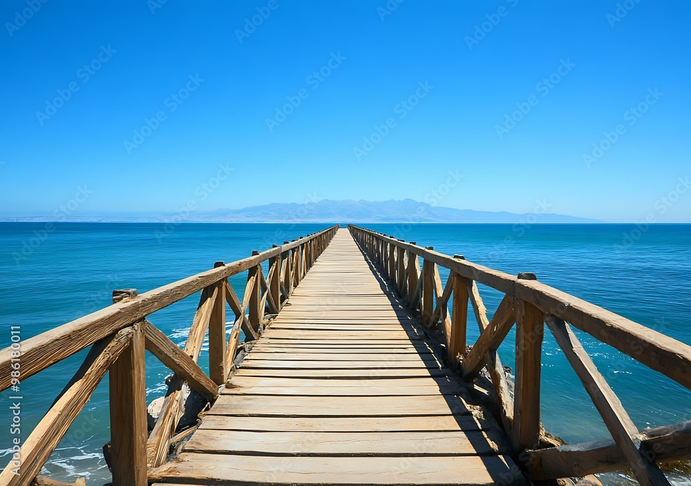 Obraz premium Wooden Pier Extending into Blue Ocean Water
