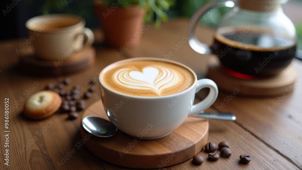 Generative AI, a cup of coffee with a heart shaped pattern on it and a spoon on a saucer next to a cup of coffee, morning, a stock photo, art photography
Generative AI, a cup of coffee with a heart shaped pattern on it and a spoon on a saucer next to a cup of coffee, morning, a stock photo, art photography