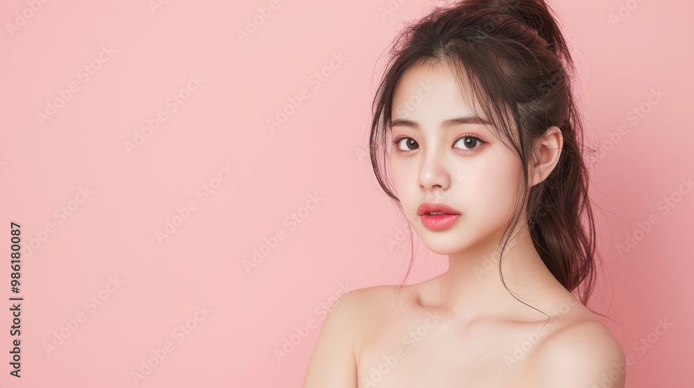 Beauty portrait of a young Asian woman perfect skin for skincare product Beauty portrait of a young Asian woman perfect skin for skincare product