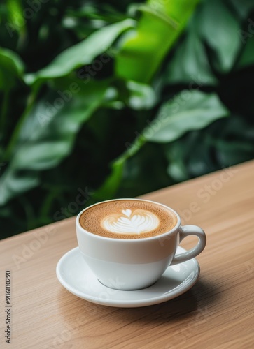 Cup of coffee latte on wood table