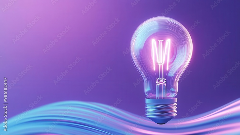Glowing light bulb on a wave of vibrant colors, symbolizing innovation and inspiration. Glowing light bulb on a wave of vibrant colors, symbolizing innovation and inspiration.