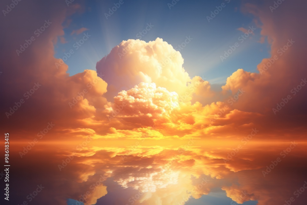A solitary cloud illuminated by the golden rays of the setting sun, transforming into a radiant spectacle of colors. A solitary cloud illuminated by the golden rays of the setting sun, transforming into a radiant spectacle of colors.