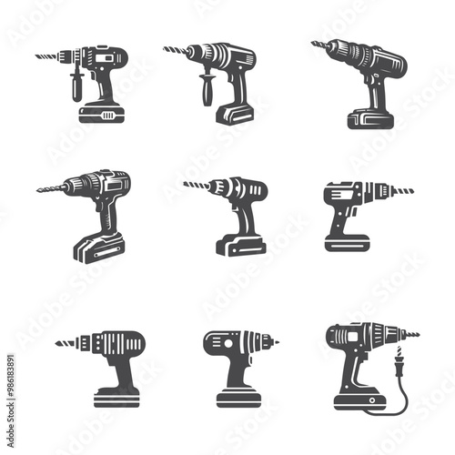 set of drill silhouette vector illustration