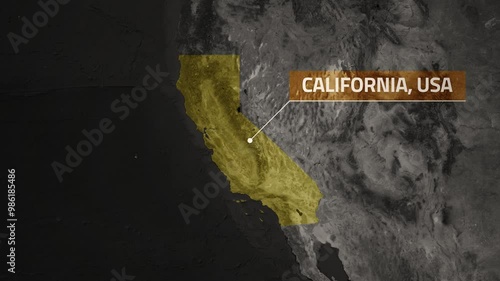 Map of California, USA - Map Animation - California GIS from World Map - Vox Map Style - State of USA - Infographic & Documentary Ready - 4K