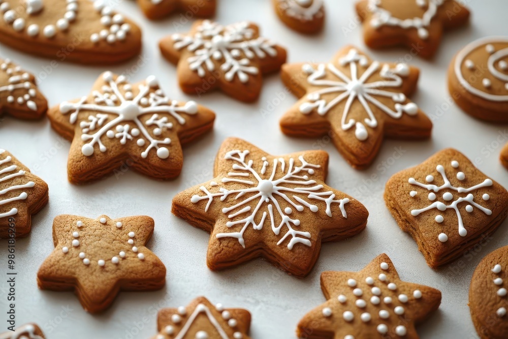 whimsical array of christmas gingerbread cookies festive shapes like stars trees and figures intricate icing details on warm brown cookies white background for clean presentation whimsical array of christmas gingerbread cookies festive shapes like stars trees and figures intricate icing details on warm brown cookies white background for clean presentation