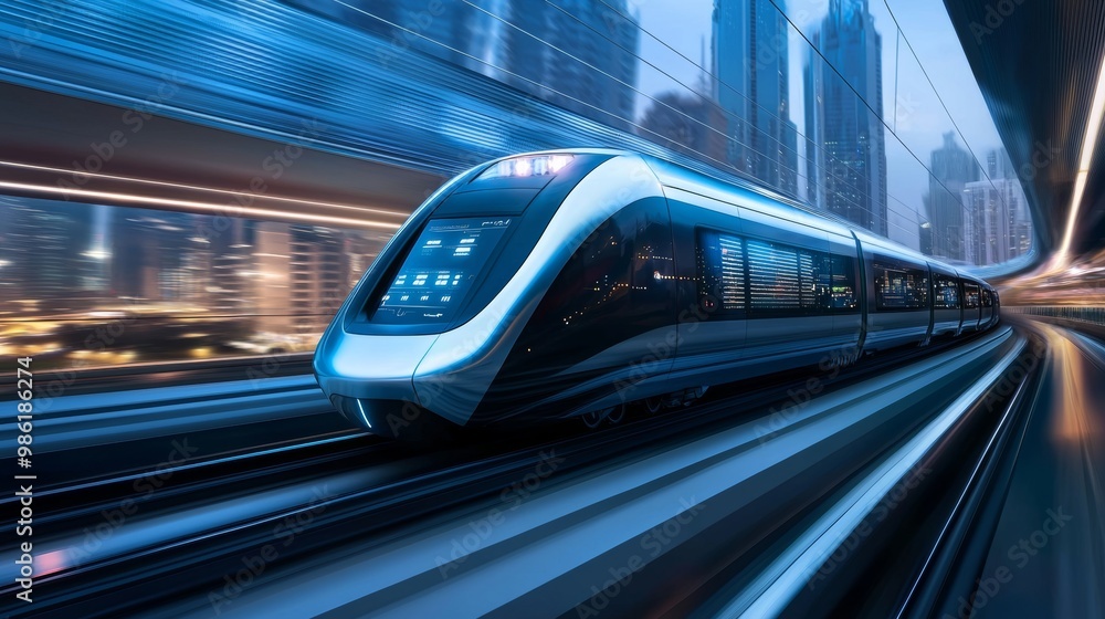 Fototapeta premium High Speed Train Futuristic Track. Background Fast Motion Blur.