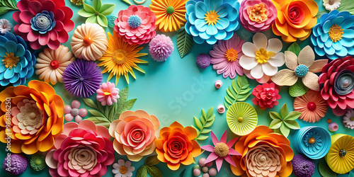 Colorful background with paper flowers, paper, flowers, vibrant, background, colorful, arts and crafts, decoration, bright