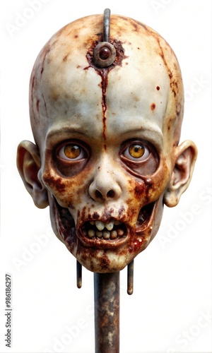 Chilling Halloween Zombie Child with Ripped Blood Soaked Flesh Impaled on a Spike Graphic Resource for Spooky halloween background posters and halloween parties