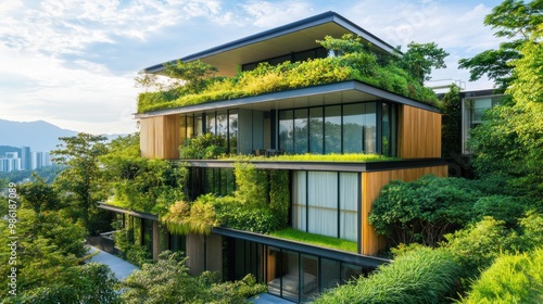 Wallpaper Mural Modern house with green roof and lush vegetation surrounding it. Torontodigital.ca